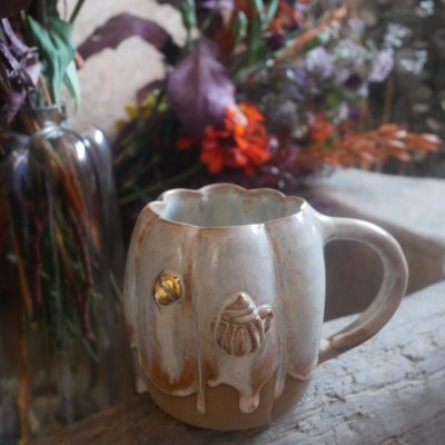 Tasse "Bande de pot's" en grès émail cappuccino (3)