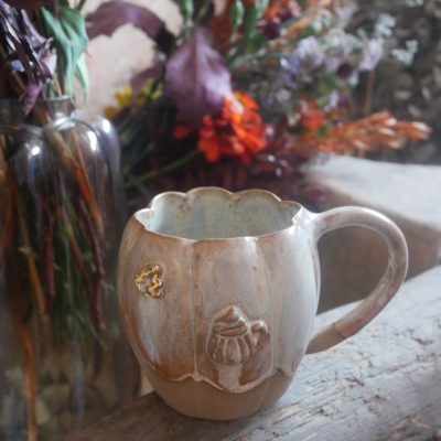 Tasse "Bande de pot's" en grès émail cappuccino (4)